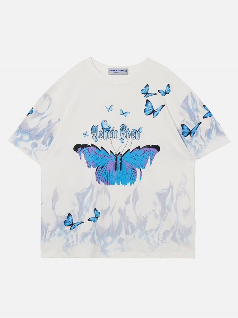 T Shirts Aelfric Eden Blue Flame Butterfly Tee Noir | NYA-07221823